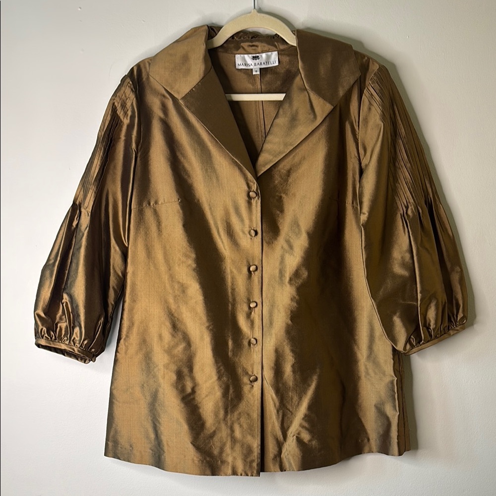 Marisa Baratelli Gold Thai‎ Silk Button Down Blouse Women's size 6